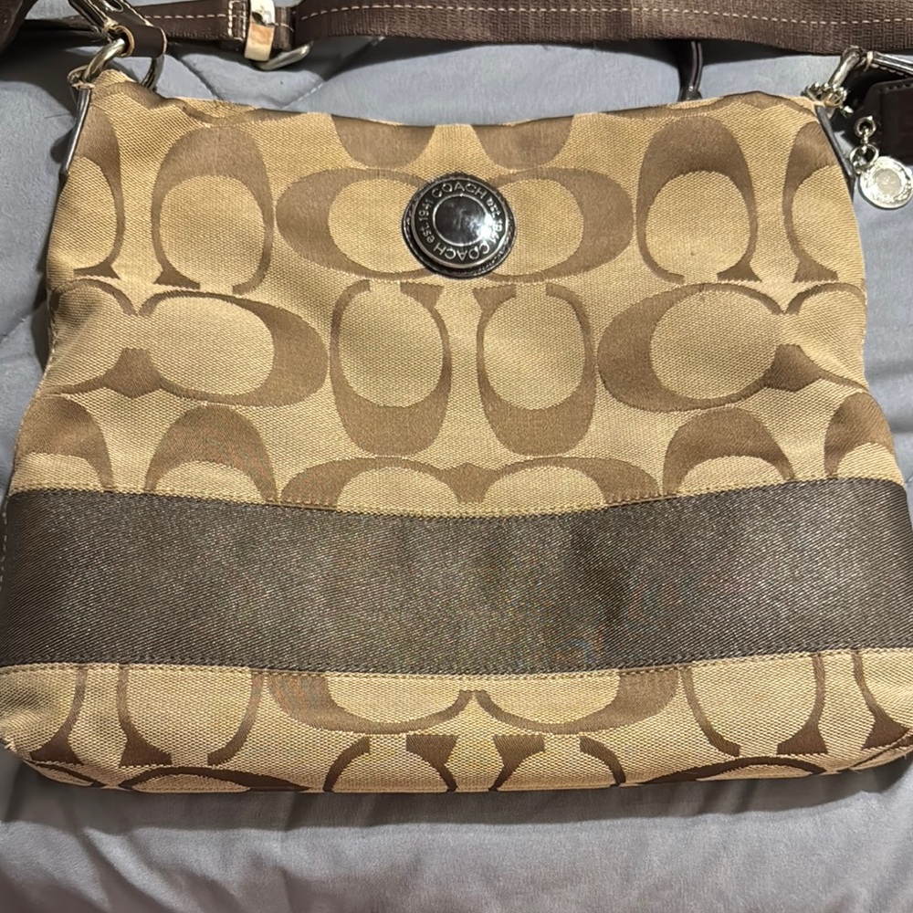 Coach Tan and Brown Monogram Shoulder Bag